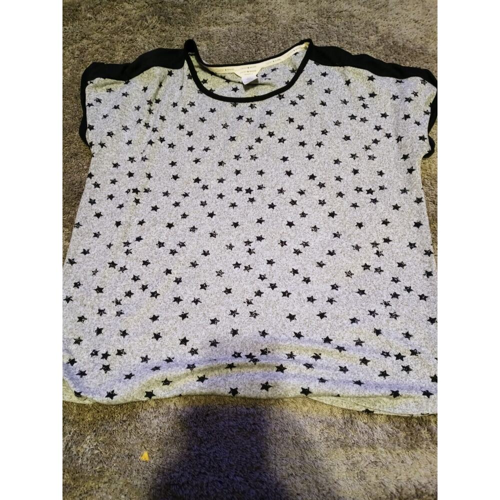 Lucky Brand Women’s Pullover Top Size XXL Blue Gray Stars Short Sleeves VGUC